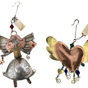 Chico's Mixed Metal Angel Heart Ornaments gold copper silver Beading NWT Lot 2